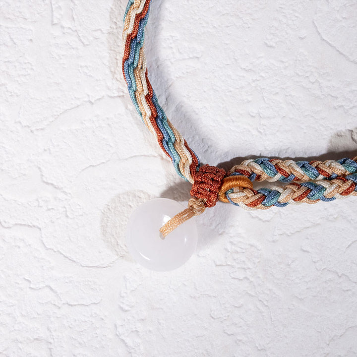 Buddha Stones Natural Hetian Jade Peace Buckle Protection Colored Rope Braided Bracelet - image 3