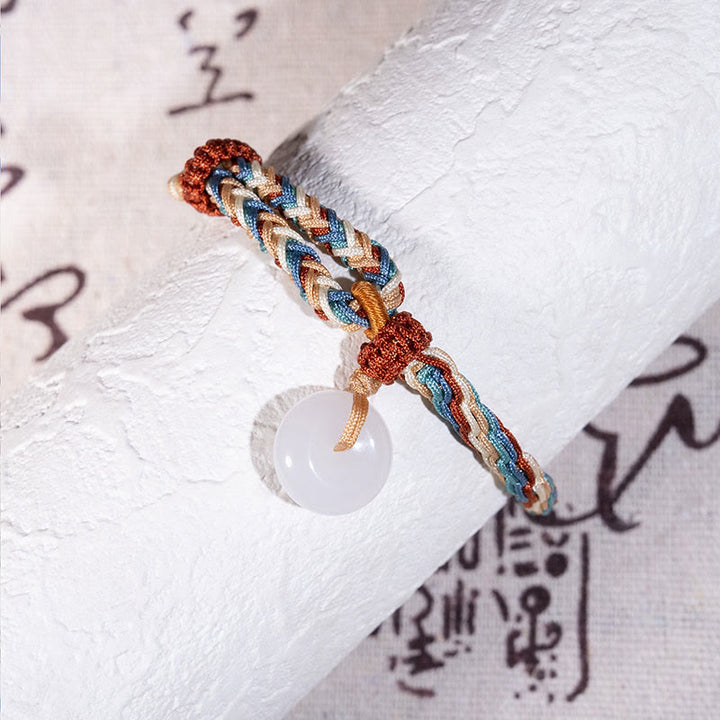 Buddha Stones Natural Hetian Jade Peace Buckle Protection Colored Rope Braided Bracelet - image 2
