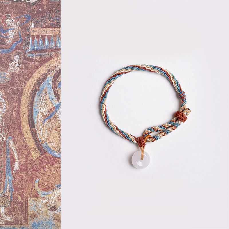 Buddha Stones Natural Hetian Jade Peace Buckle Protection Colored Rope Braided Bracelet - Hetian Jade Peace Buckle (Wrist Circumference:15-22cm) - image 0