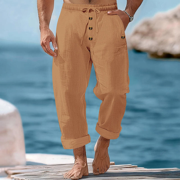 Buddha Stones Solid Color Buttons Drawstring Men's Cotton Pants With Pockets - SandyBrown - US/UK/AU46，EU56 (3XL) - image 47