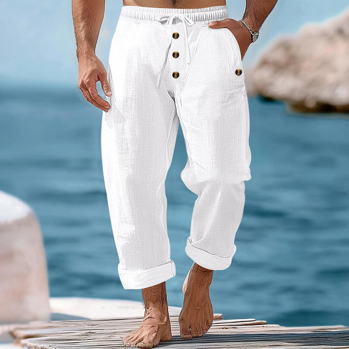 Buddha Stones Solid Color Buttons Drawstring Men's Cotton Pants With Pockets - White - US/UK/AU46，EU56 (3XL) - image 7
