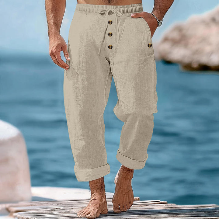 Buddha Stones Solid Color Buttons Drawstring Men's Cotton Pants With Pockets - Beige - US/UK/AU46，EU56 (3XL) - image 33