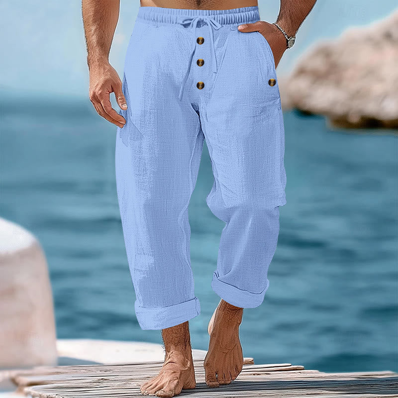 Buddha Stones Solid Color Buttons Drawstring Men's Cotton Pants With Pockets - LightSkyBlue - US/UK/AU46，EU56 (3XL) - image 40