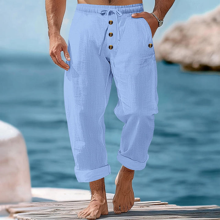 Buddha Stones Solid Color Buttons Drawstring Men's Cotton Pants With Pockets - LightSkyBlue - US/UK/AU46，EU56 (3XL) - image 40