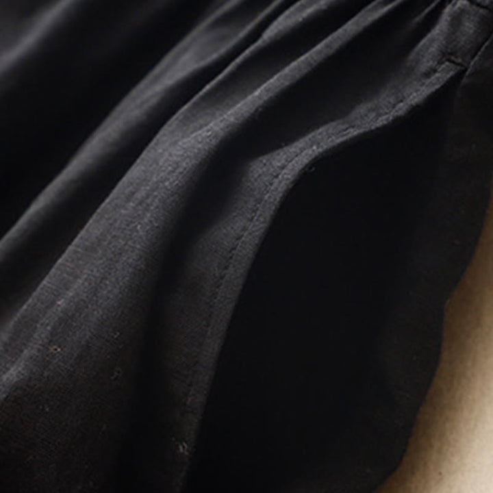 Buddha Stones Commute Pure Color Buttons Design Short Sleeve Cotton Linen Midi Dress With Pockets - image 12