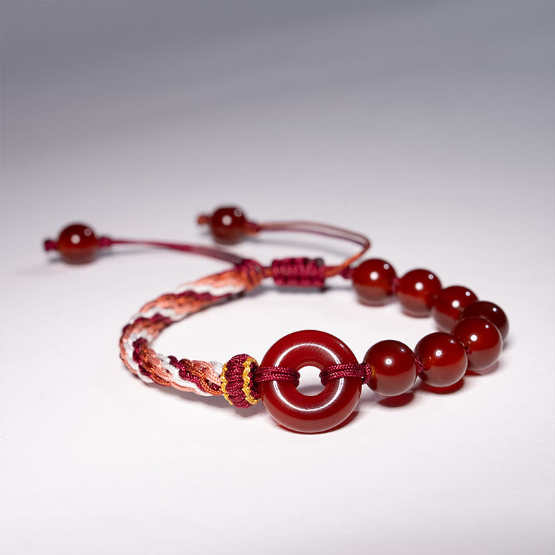 Buddha Stones Natural Red Agate Peace Buckle Logical Thinking Red Rope Bracelet - image 1