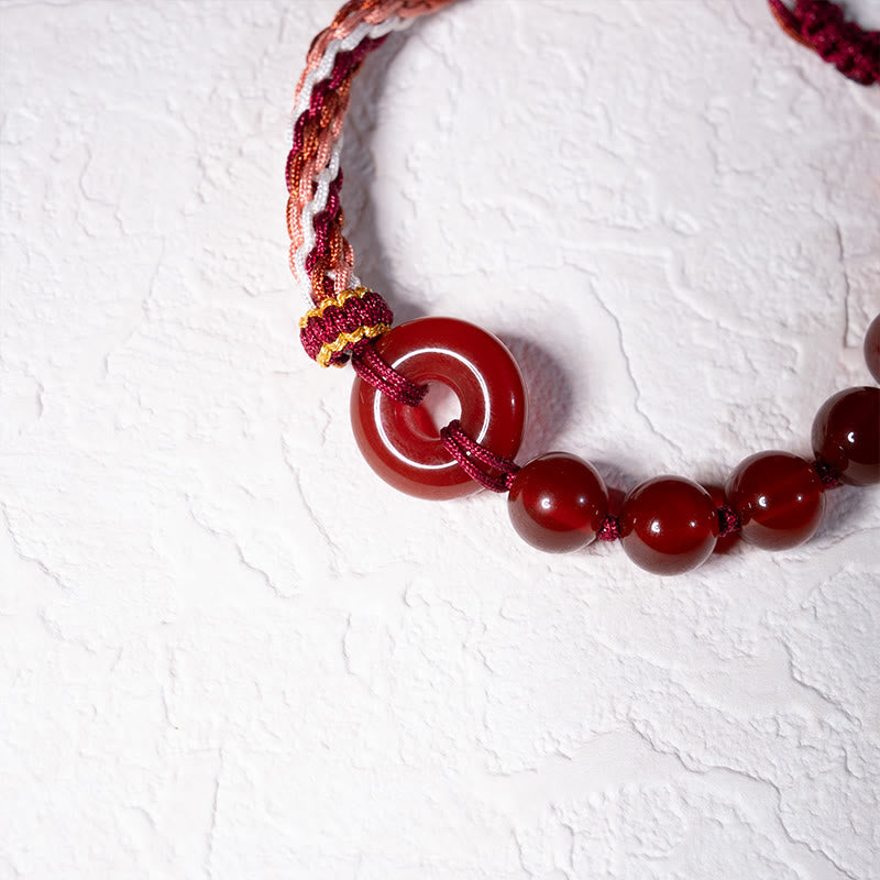 Buddha Stones Natural Red Agate Peace Buckle Logical Thinking Red Rope Bracelet - image 4
