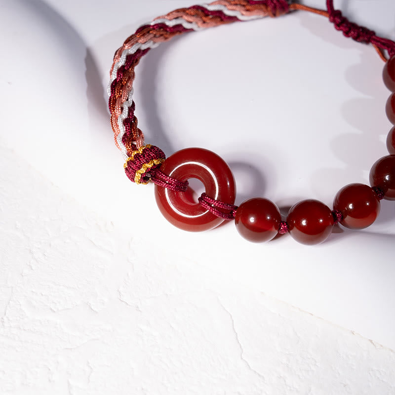Buddha Stones Natural Red Agate Peace Buckle Logical Thinking Red Rope Bracelet - image 3