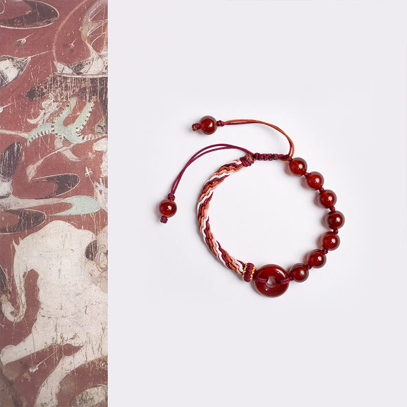 Buddha Stones Natural Red Agate Peace Buckle Logical Thinking Red Rope Bracelet - Red Agate Peace Buckle (Wrist Circumference:15-22cm) - image 0