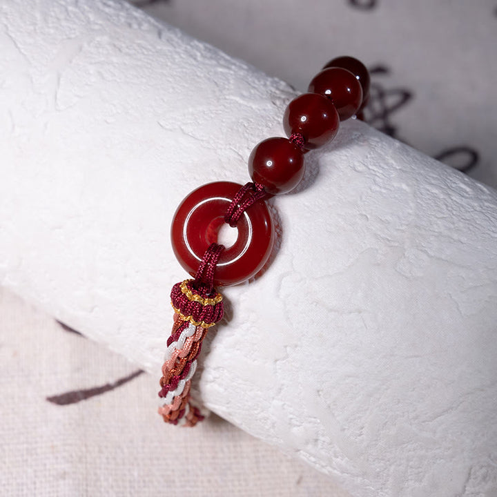 Buddha Stones Natural Red Agate Peace Buckle Logical Thinking Red Rope Bracelet - image 2