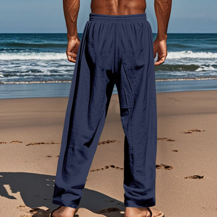 Buddha Stones Solid Color Buttons Drawstring Men's Cotton Pants With Pockets - image 2