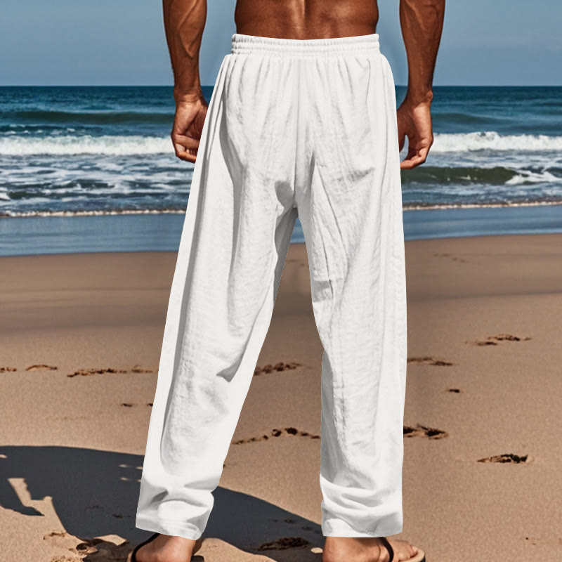 Buddha Stones Solid Color Buttons Drawstring Men's Cotton Pants With Pockets - image 9