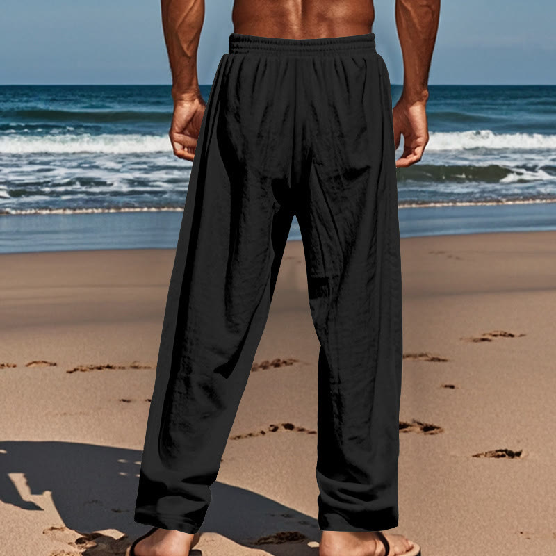 Buddha Stones Solid Color Buttons Drawstring Men's Cotton Pants With Pockets - image 16