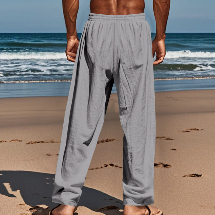 Buddha Stones Solid Color Buttons Drawstring Men's Cotton Pants With Pockets - image 22