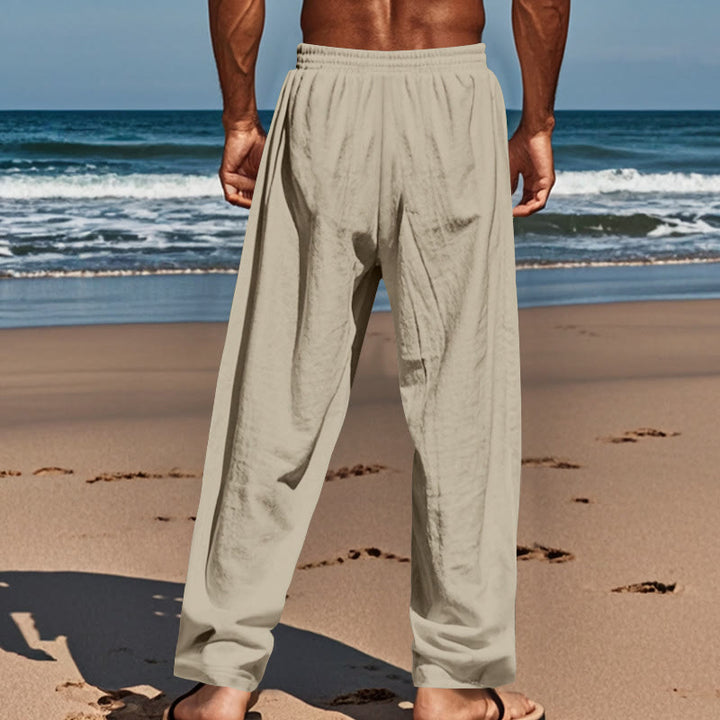 Buddha Stones Solid Color Buttons Drawstring Men's Cotton Pants With Pockets - image 35