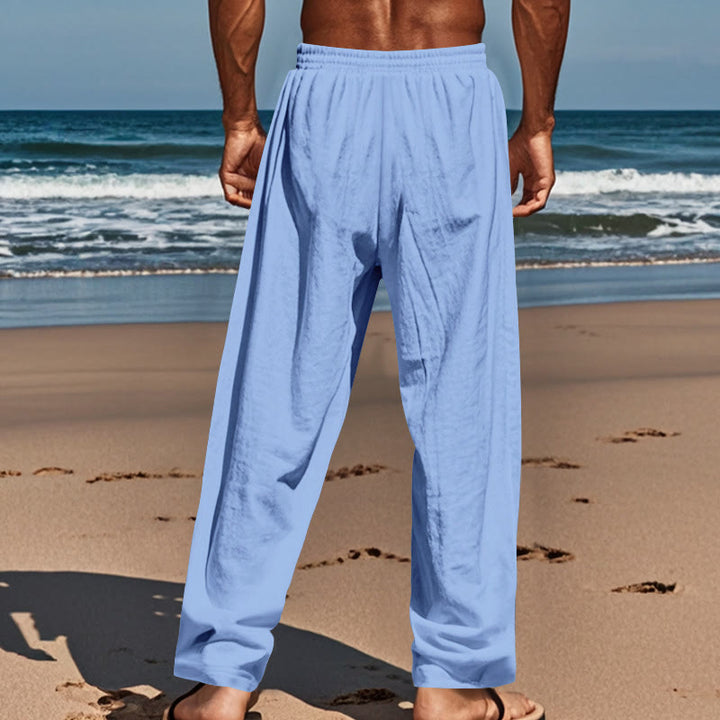 Buddha Stones Solid Color Buttons Drawstring Men's Cotton Pants With Pockets - image 42