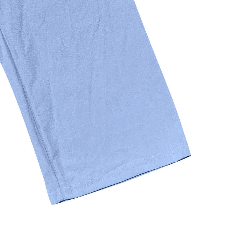 Buddha Stones Solid Color Buttons Drawstring Men's Cotton Pants With Pockets - image 45