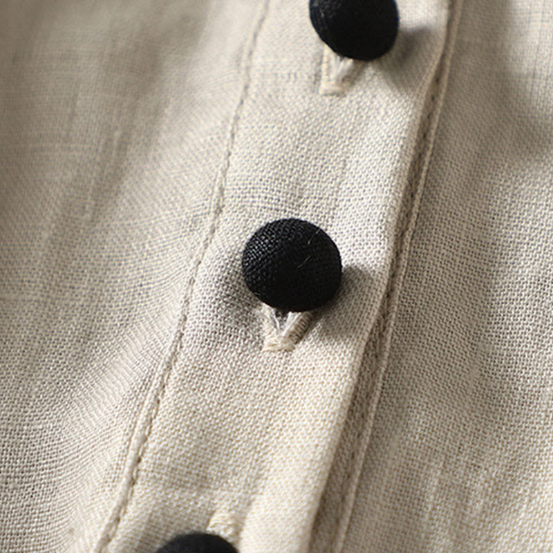 Buddha Stones Buttons Design Women's Cotton Linen Long Sleeve Coat With Pockets - image 6