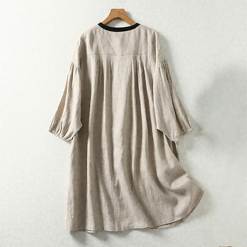 Buddha Stones Buttons Design Women's Cotton Linen Long Sleeve Coat With Pockets - image 1