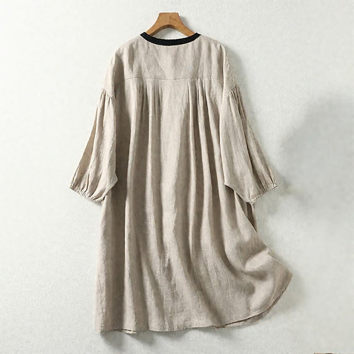 Buddha Stones Buttons Design Women's Cotton Linen Long Sleeve Coat With Pockets - image 1