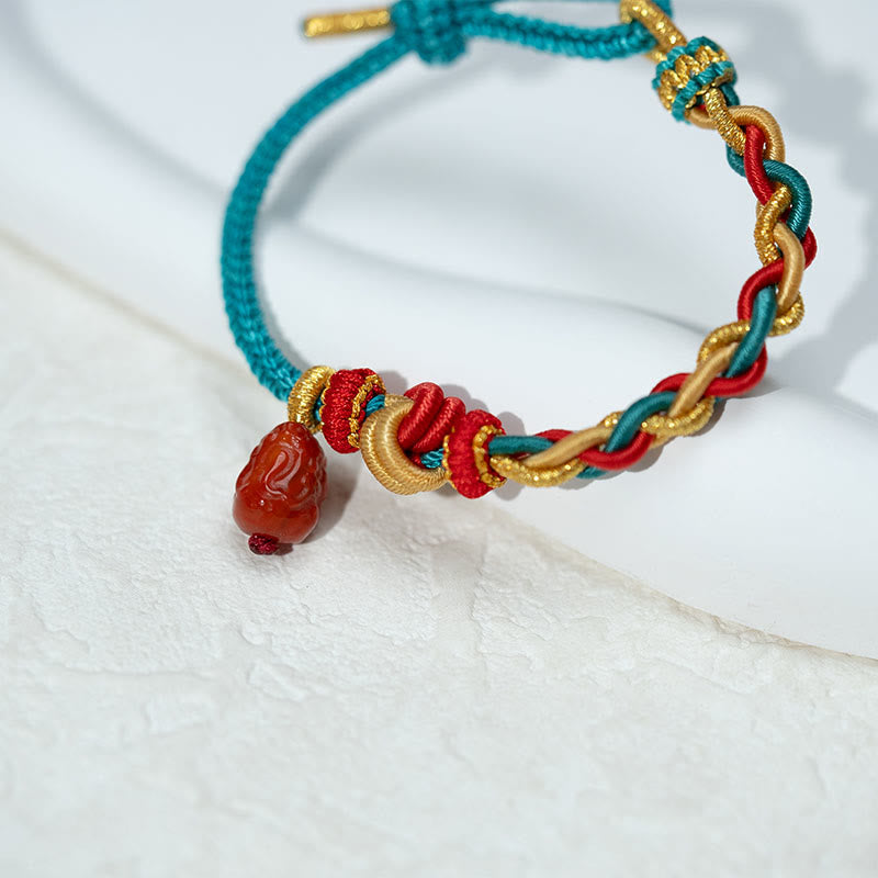 Buddha Stones Natural Red Agate Pixiu Confidence Four-strand Braid Rope Bracelet - image 3