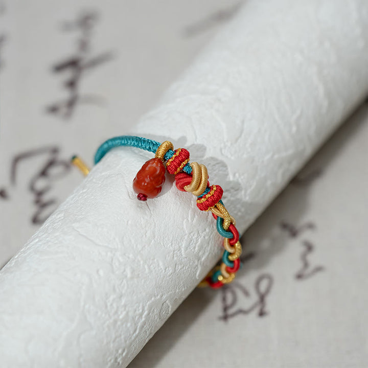 Buddha Stones Natural Red Agate Pixiu Confidence Four-strand Braid Rope Bracelet - image 2