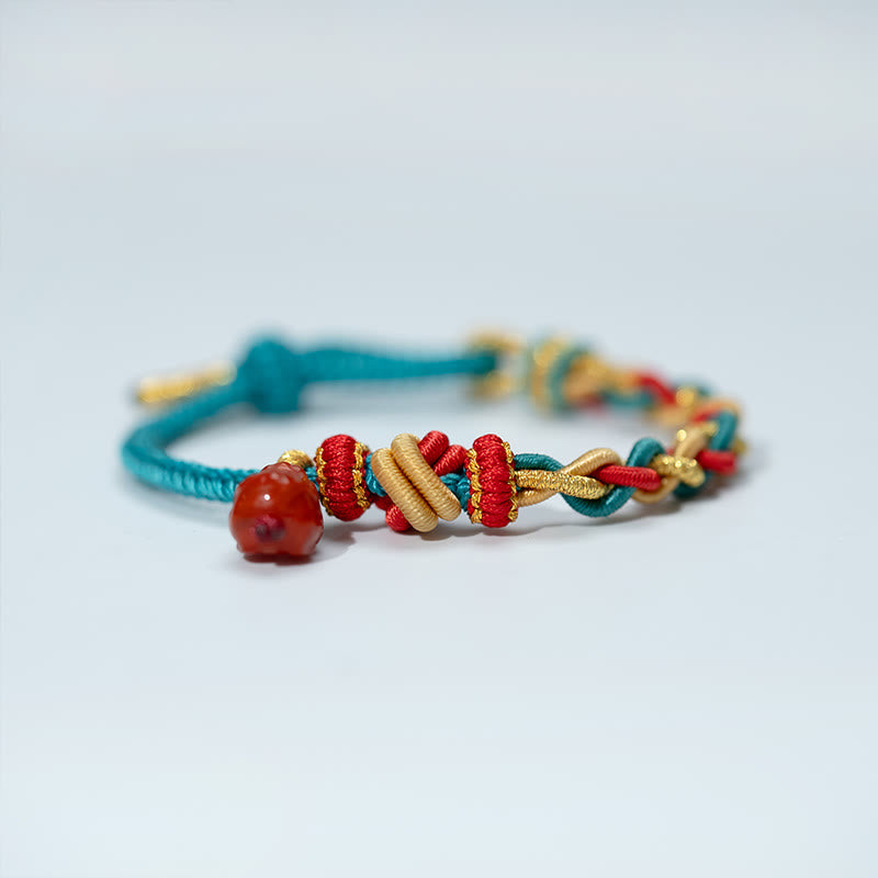 Buddha Stones Natural Red Agate Pixiu Confidence Four-strand Braid Rope Bracelet - image 1