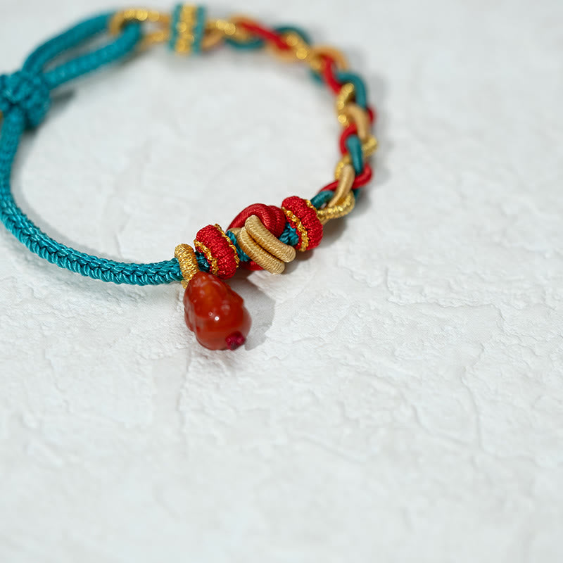 Buddha Stones Natural Red Agate Pixiu Confidence Four-strand Braid Rope Bracelet - image 4