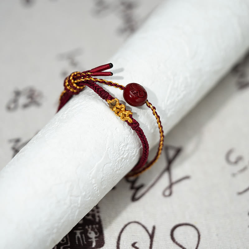 Buddha Stones Peach Blossom Knot Cinnabar Beads Eight-strand Braid Blessing Bracelet - image 3