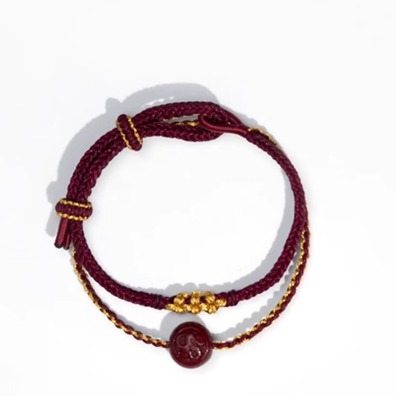 Buddha Stones Peach Blossom Knot Cinnabar Beads Eight-strand Braid Blessing Bracelet - image 8