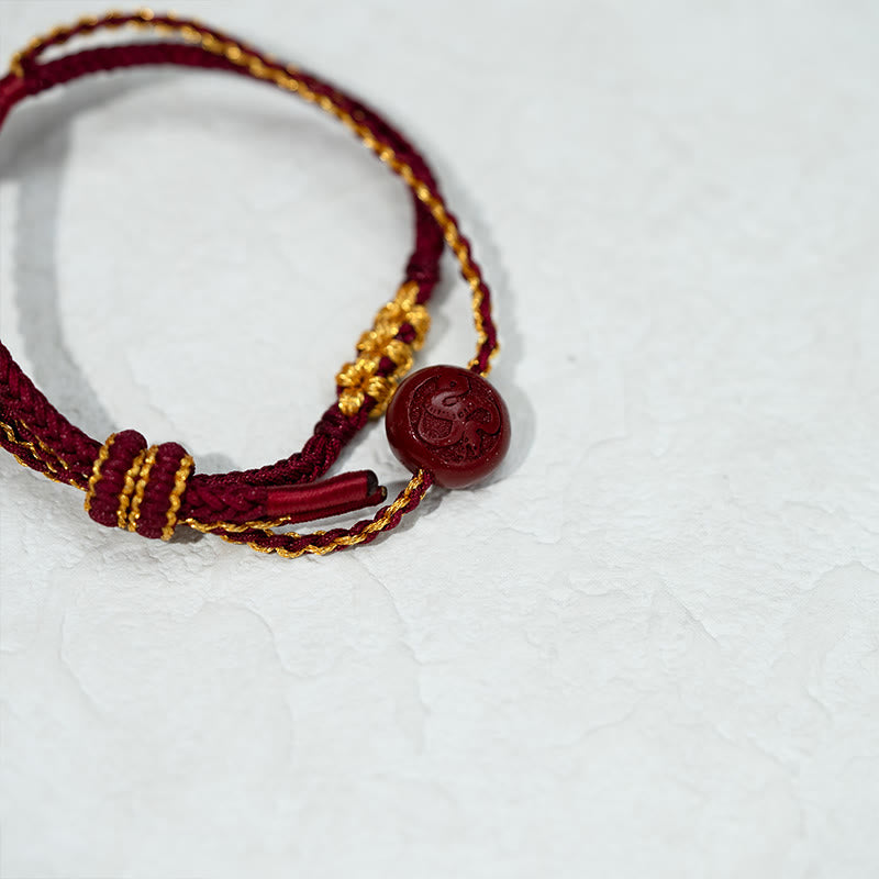 Buddha Stones Peach Blossom Knot Cinnabar Beads Eight-strand Braid Blessing Bracelet - image 9