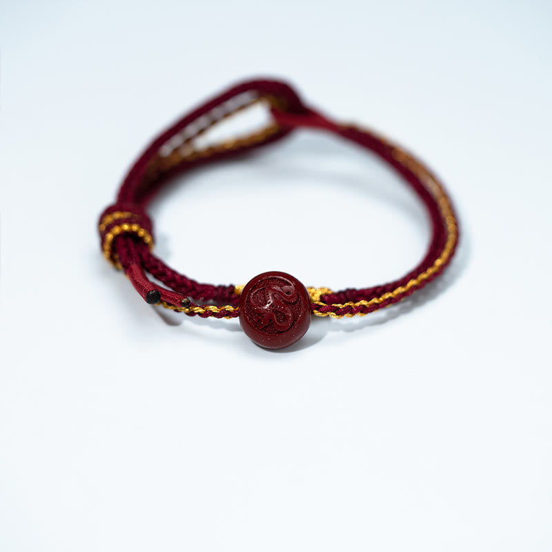 Buddha Stones Peach Blossom Knot Cinnabar Beads Eight-strand Braid Blessing Bracelet - image 1