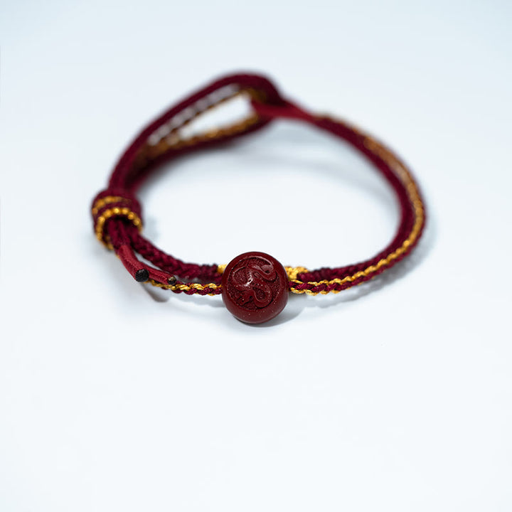 Buddha Stones Peach Blossom Knot Cinnabar Beads Eight-strand Braid Blessing Bracelet - image 1
