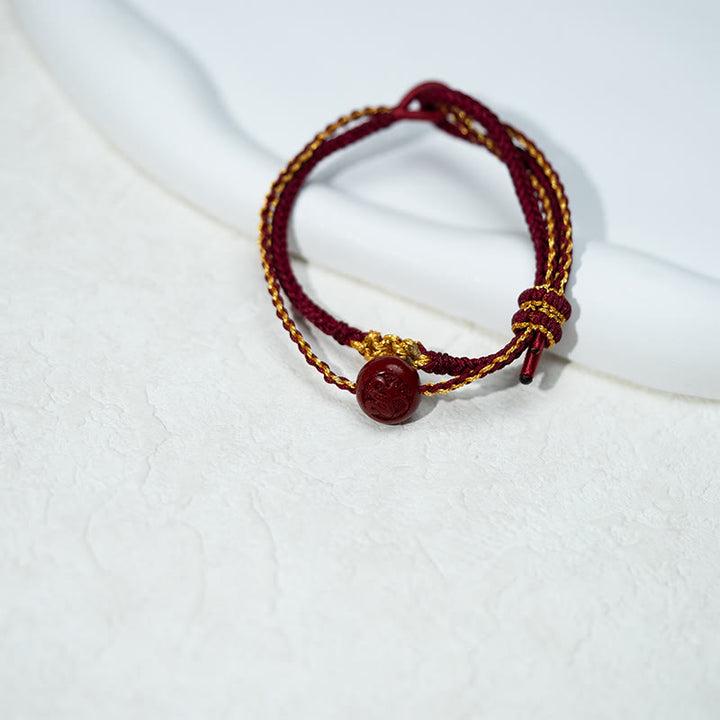 Buddha Stones Peach Blossom Knot Cinnabar Beads Eight-strand Braid Blessing Bracelet - image 2