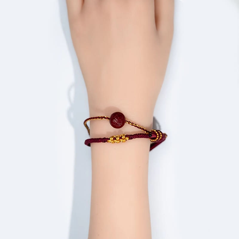 Buddha Stones Peach Blossom Knot Cinnabar Beads Eight-strand Braid Blessing Bracelet - image 4