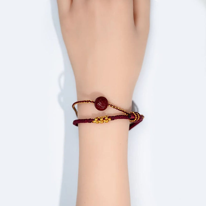 Buddha Stones Peach Blossom Knot Cinnabar Beads Eight-strand Braid Blessing Bracelet - image 4