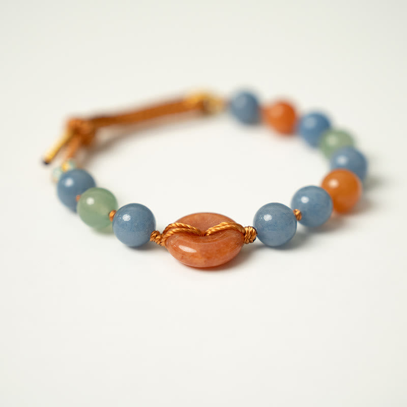 Buddha Stones Colored Aventurine Peace Buckle Cure Bracelet - image 1
