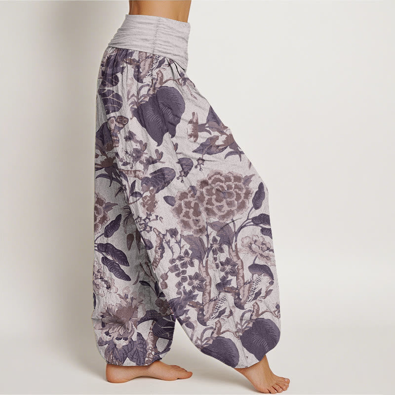 Buddha Stones Pure Cotton Lotus Leaf Peony Pattern Women's Elastic Waist Harem Pants - image 6