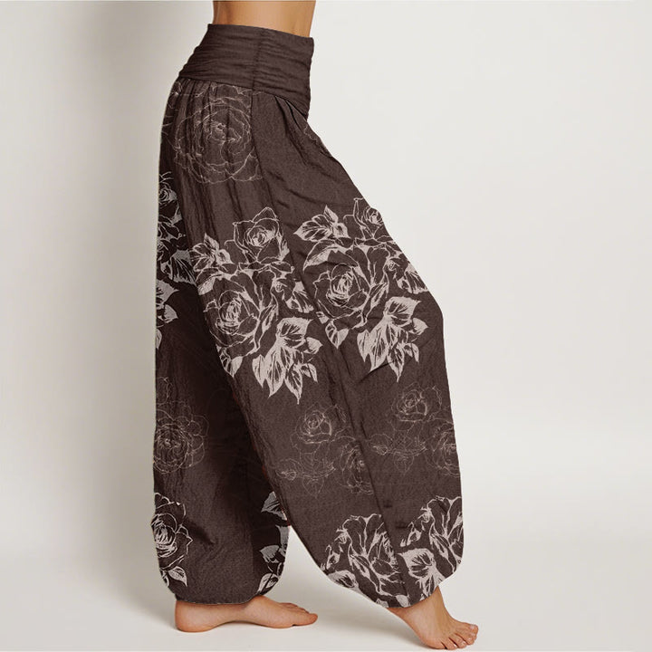 Buddha Stones Pure Cotton Casual Rose Peony Flowers Women's Elastic Waist Harem Pants - image 6