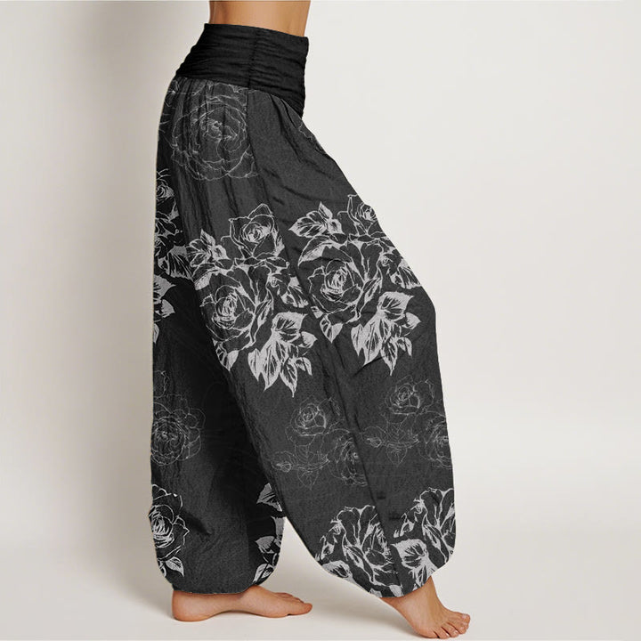 Buddha Stones Pure Cotton Casual Rose Peony Flowers Women's Elastic Waist Harem Pants - image 9