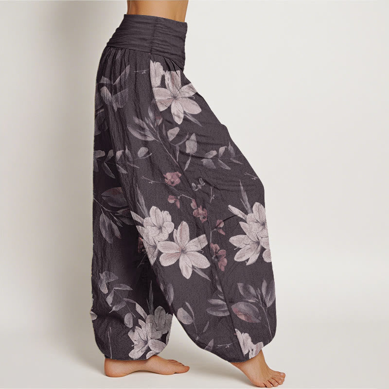 Buddha Stones Pure Cotton Casual Floral Leaves Women's Elastic Waist Harem Pants - image 1