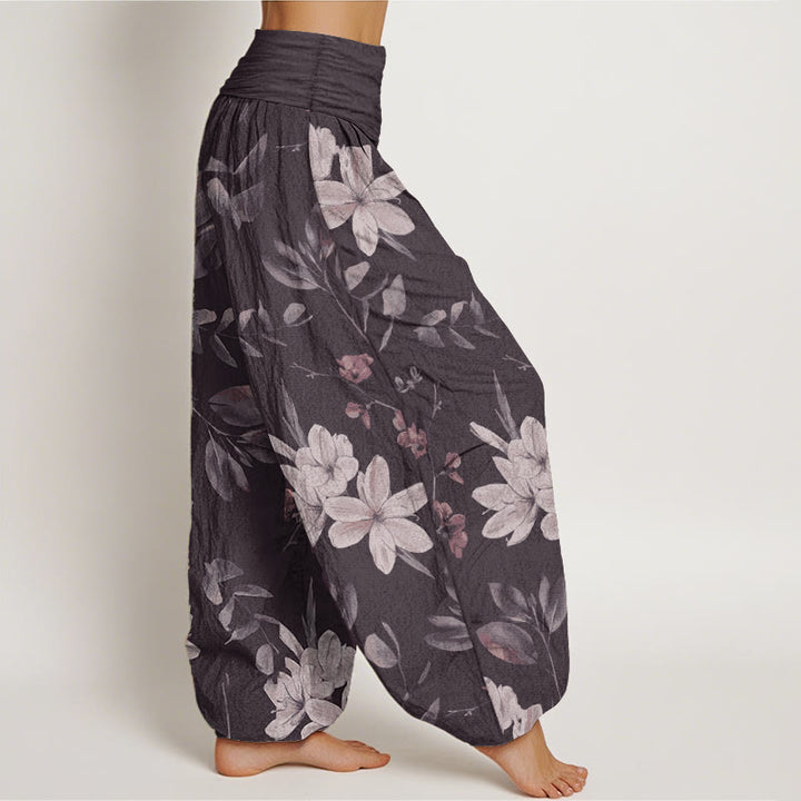 Buddha Stones Pure Cotton Casual Floral Leaves Women's Elastic Waist Harem Pants - image 1