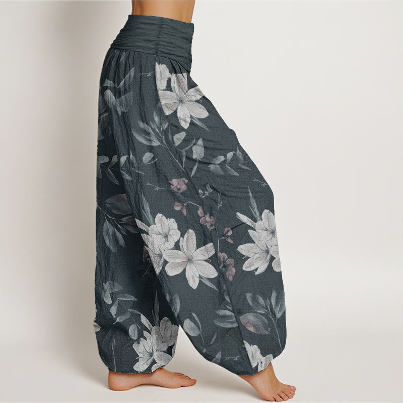 Buddha Stones Pure Cotton Casual Floral Leaves Women's Elastic Waist Harem Pants - image 9