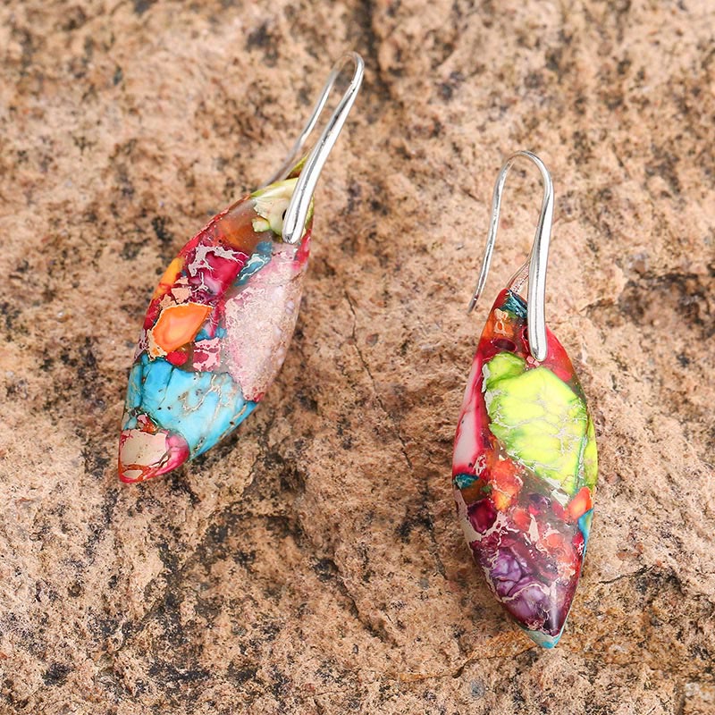 Buddha Stones Natural Emperor Stone Water Drop Leaf Shape Happiness Earrings - image 1