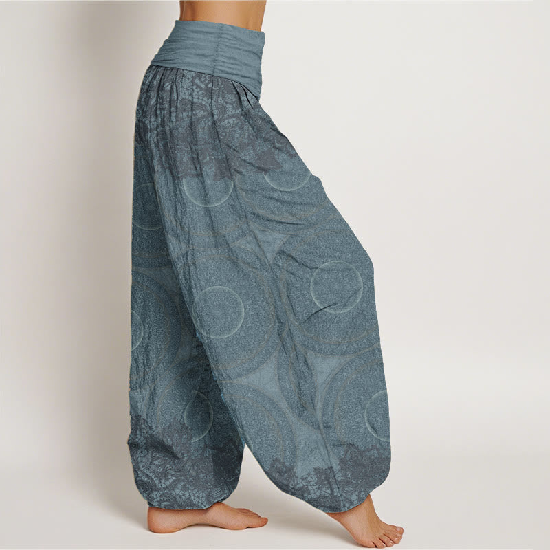 Buddha Stones Pure Cotton Casual Flowers Compass Design Women's Elastic Waist Harem Pants - image 1