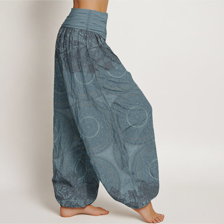 Buddha Stones Pure Cotton Casual Flowers Compass Design Women's Elastic Waist Harem Pants - image 1