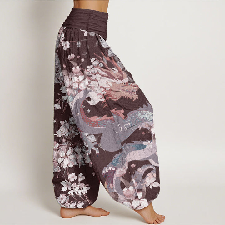 Buddha Stones Pure Cotton Casual Dragon Cherry Blossoms Women's Elastic Waist Harem Pants - image 10
