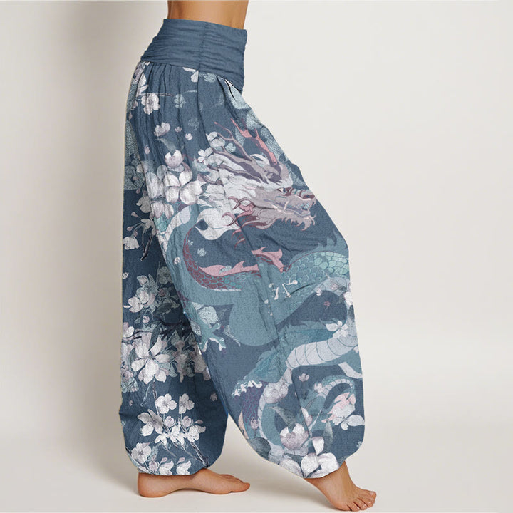 Buddha Stones Pure Cotton Casual Dragon Cherry Blossoms Women's Elastic Waist Harem Pants - image 7