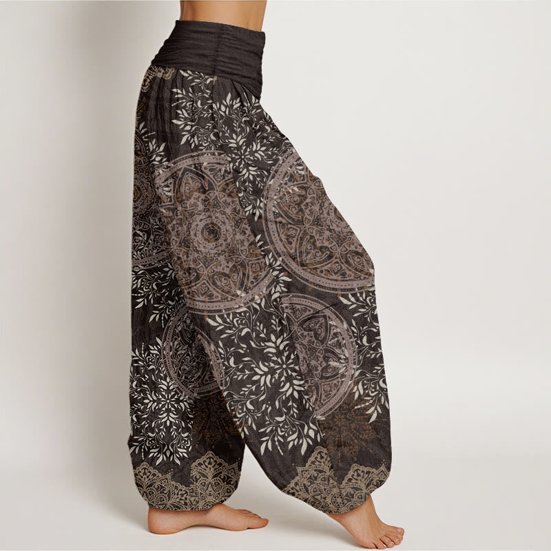 Buddha Stones Pure Cotton Mandala Pattern Leaves Women's Elastic Waist Harem Pants - image 6