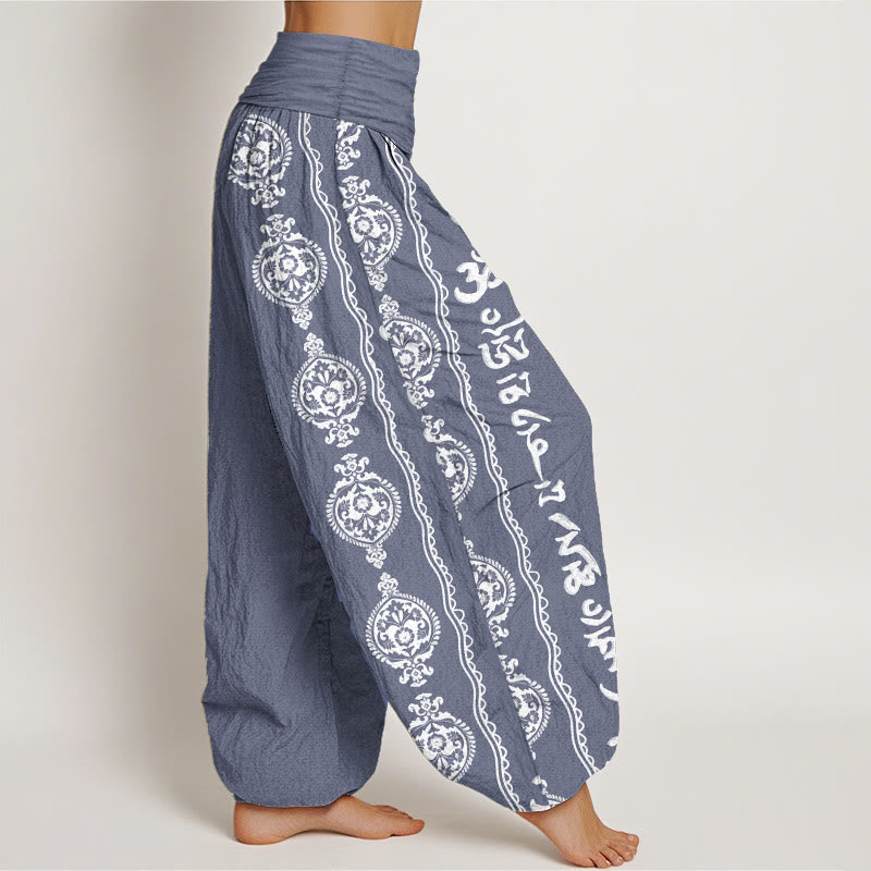 Buddha Stones Pure Cotton Mandala Om Mani Padme Hum Women's Elastic Waist Harem Pants - image 1